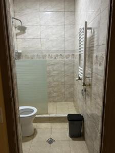 a bathroom with a toilet and a glass shower at GuestHouse Old Avlabari in Tbilisi City