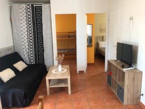 un soggiorno con un divano e una TV di Gite les Mazets du Rouret a Saint-Christol-lès-Alès