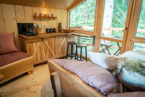 a living room with a couch in a cabin at Veža v korunách stromov in Veličná