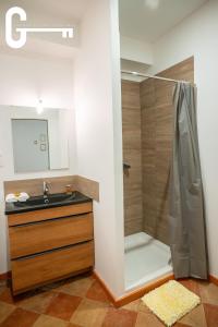 ein Badezimmer mit Dusche und Waschbecken in der Unterkunft Elegant T2 avec terrasse Coeur de Castelnaudary Gare in Castelnaudary