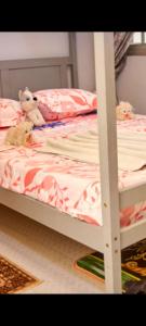 two stuffed animals sitting on top of a bunk bed at VICTOR & VICTORY GUEST HOUSE DAMAS-RAIL OBOBOGO Source in Yaoundé