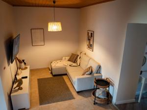 a living room with a couch and a tv at Brisa do Nordeste in Nordestinho