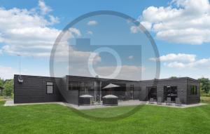 un rendu d'une maison noire dans un champ dans l'établissement 6 Bedroom Awesome Home In Glesborg, à Fjellerup Strand