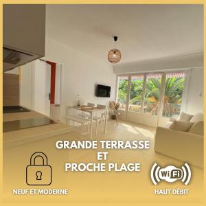 a rendering of a kitchen and living room at Magnifique T2 proche mer et ville refait à neuf avec terrasse in Menton