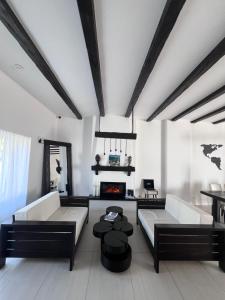 a living room with two couches and a fireplace at Casa Bolta Rece in Sighetu Marmaţiei