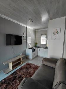 a large living room with a couch and a tv at Mama R's Budget-friendly BACKROOM 2 in Newcastle