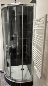 a shower with a glass door in a bathroom at Appartement proche des transports in Villeurbanne