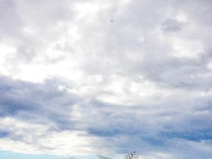 Un cerf-volant vole dans un ciel nuageux dans l'établissement Gîte Douceur & Évasion avec Spa Privatif pour 2 - Vue Océan - FR-1-786-71, à Saint-Gilles-les Hauts