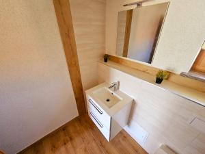 a bathroom with a sink and a mirror at Ferienhaus-Drachenfels-Busenberg in Busenberg +29 photos