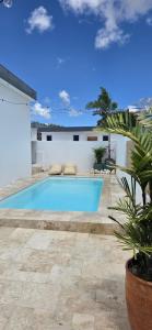 una piscina en medio de un patio en The luxury flamingo, en Willemstad