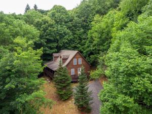 an aerial view of a house in the middle of a forest at Adventure Awaits in Seven Devils