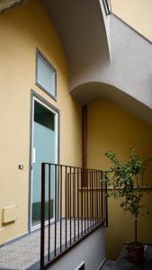 Un edificio con una escalera con una ventana y una planta. en Casa Vacanza Palazzo Monacelli, en Torre del Greco