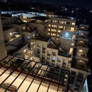an aerial view of a building at night at Tonystays, Tsavo in Nairobi