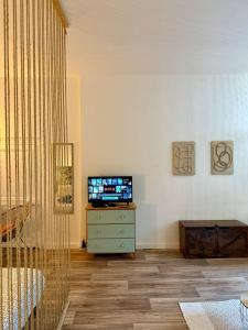 a living room with a television on a dresser at Le Petit Bohème - WiFi - Hyper-Centre in Bourges +4 photos