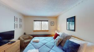 a living room with a large bed and a television at Woods Village 33 in Killington