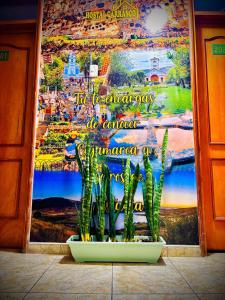 Hospedaje Carrasco Cajamarca في كاخاماركا: جدار عليه لوحة بها نبات في وعاء +32 صورة