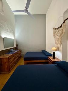 a bedroom with two beds and a flat screen tv at La Casa De Don Rámon in Guadalajara