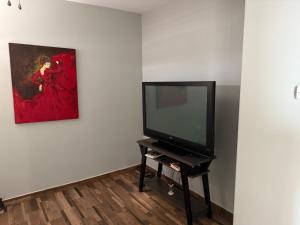 a flat screen tv sitting on a table next to a painting at Casa Serena in Hermosillo