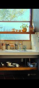 un comptoir de cuisine avec un évier et une fenêtre dans l'établissement Brasa Loft de Campo, à Colonia Las Rosas
