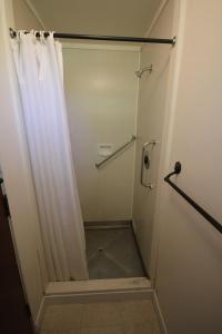 una ducha con cortina de ducha en un baño en 30 Harrogate Street, en Hanmer Springs