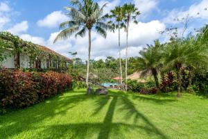 a yard with palm trees and a house at Villa Bayad in Payangan