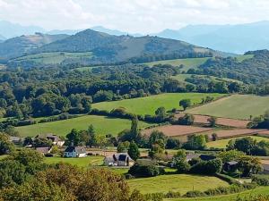 an aerial view of a green valley with mountains at Belle Chambre privée entre mer et montagne in Moncayolle-Larrory-Mendibieu