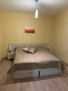 a bedroom with a bed with a painting on the wall at Апартамент Liora in Smolyan