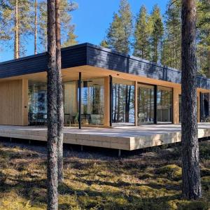 una casa moderna nel bosco con alberi di Hideout Villa Salmi a Säräisniemi