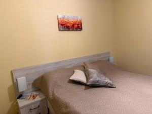 a bedroom with a bed and a painting on the wall at Апартамент Liora in Smolyan