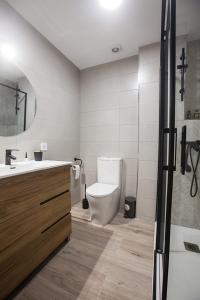 a bathroom with a toilet and a sink and a shower at Casa Molino San Antonio in Córdoba +12 photos