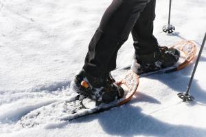 a person is standing on skis in the snow at SeeHotel & SeeApartments Kärntnerhof- direkt am See! in Weissensee