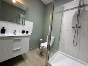 a bathroom with a shower and a toilet and a sink at C Helsinki - Studio cosy près du centre-ville in Charleville-Mézières