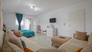a living room with a couch and a bed at Vila Suveranii in Braşov