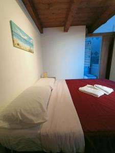 穆贾B&B Raggio di sole的卧室里有一张床，床上放着两条毛巾。