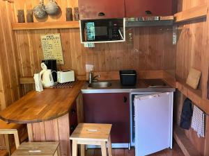 レージュ・キャップ・フェレにあるChambre Cabaneの小さなキッチン(カウンター、シンク付)