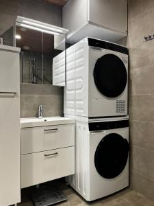 Kuchyň nebo kuchyňský kout v ubytování Uutuutta hohtava tyylikäs kolmio lähellä keskustaa