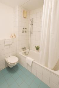 ein Badezimmer mit Toilette, Badewanne und Waschbecken in der Unterkunft SUNNYHOME Monteurwohnungen und Apartments in Schwandorf in Schwandorf in Bayern