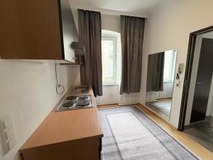 a small kitchen with a stove and a window at Beenie MG in Linz