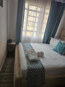 a bedroom with a large bed with a window at Hami Ventures in Kisumu