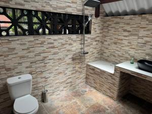 a bathroom with a toilet and a sink at CHALET - SCEA 2222 Site Agrotouristique in Sinnamary