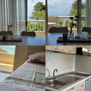 un collage de cuatro fotos de una cocina con fregadero en ApartHotel Sea & Back view studios, en Durrës