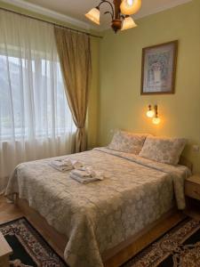 a bedroom with a large bed with a window at Vila Gabriel in Sinaia