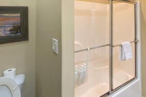a bathroom with a shower with a glass door at Central Terrace Retreat in Hot Springs +25 photos