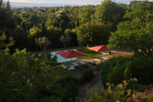 an overhead view of a pool with umbrellas at Relais di Villa Rossi Danielli - By TDF in Viterbo