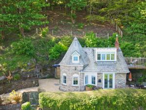 an aerial view of a house on a hill at Rookery Cottage in Lynton