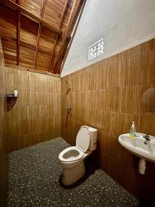 a bathroom with a toilet and a sink at Arkatama Lumbung Bali in Onggokanbatue