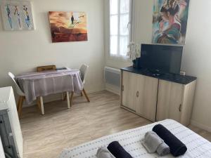 Μια τηλεόραση ή/και κέντρο ψυχαγωγίας στο Studio le petit logis-meublé 2 étoiles -local vélo-arrivée autonome-H Flexibles