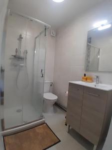 安纳马斯Coliving moderne à Annemasse的带淋浴、水槽和马桶的浴室