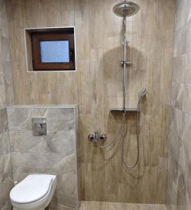 a bathroom with a shower and a toilet at Ваканционен апартамент in Tryavna