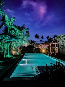 a large swimming pool at night with aperature at Oasis Ayurveda Resort Wadduwa in Wadduwa